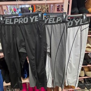 YELPRO ACTIVE CAPRI LEGGINGS BLACK GREY WHITE ATHLETIC WORKOUT GYM SIZE L